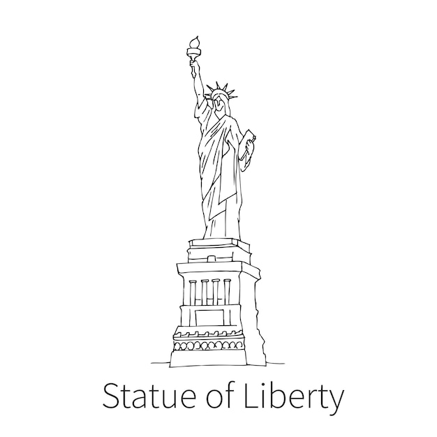 A famosa estátua da liberdade desenhando a ilustração do esboço nos Estados Unidos da América. Ilustração vetorial