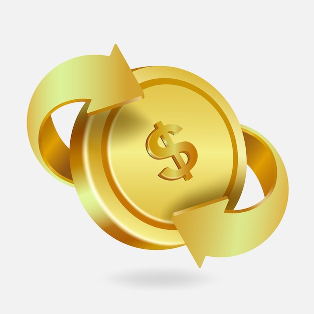 A flecha dourada gira em torno de uma moeda de um dólar