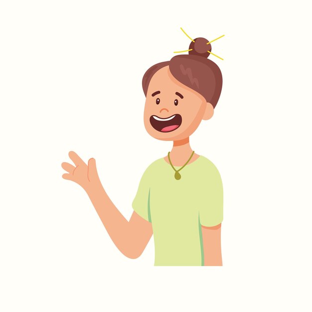 A garota acena com a mão. Saudações. Ilustração vetorial em estilo simples