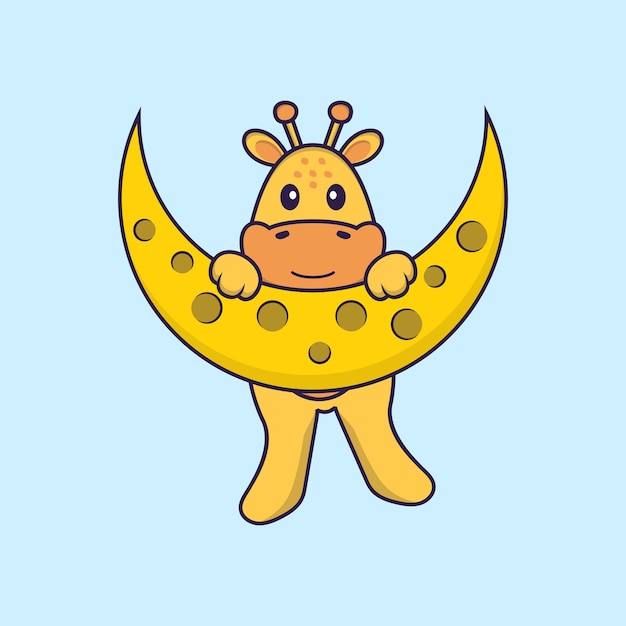 A girafa fofa está na lua. conceito de desenho animado animal isolado