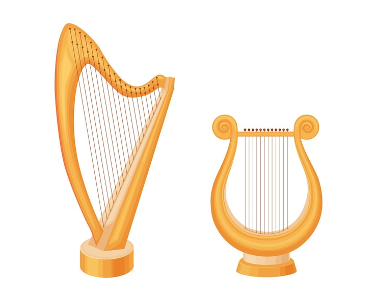 Vetor a harpa um instrumento musical de cordas a ilustração vetorial de harpa dourada isolada em um fundo branco