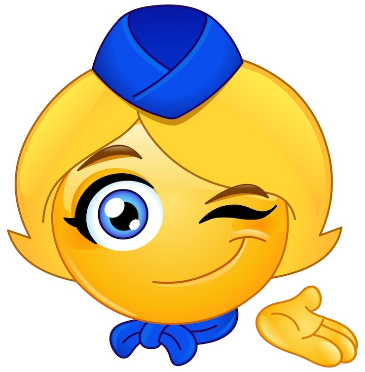 Vetor a hospedeira emoji emoticon piscando e apresentando com a mão