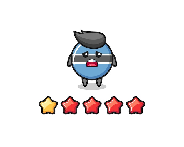 A ilustração da classificação negativa do cliente, personagem fofo do emblema da bandeira do botsuana com 1 estrela, design de estilo fofo para camiseta, adesivo, elemento de logotipo