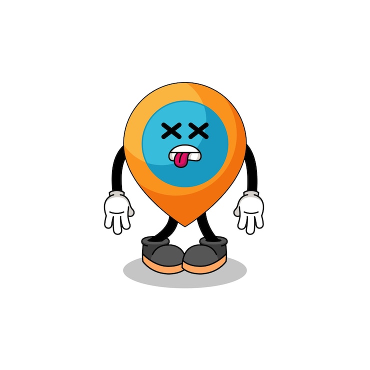 Vetor a ilustração da mascote do símbolo de localização está morta
