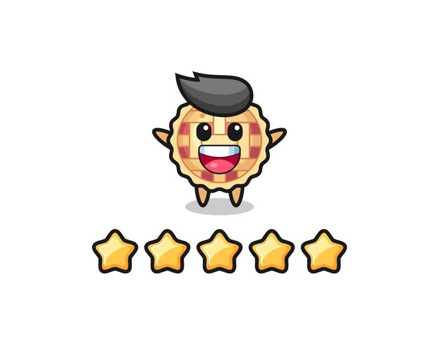 A ilustração da melhor avaliação do cliente, personagem fofo de torta de maçã com 5 estrelas, design de estilo fofo para camiseta, adesivo, elemento de logotipo