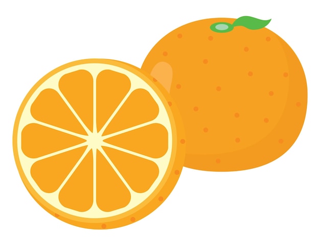 A ilustração de laranja inteira e laranja fatiada