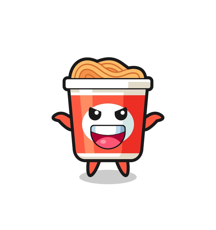 Vetor a ilustração de macarrão instantâneo fofo fazendo gesto de susto, design de estilo fofo para camiseta, adesivo, elemento de logotipo