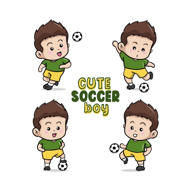 Vetor a ilustração de menino bonitinho de futebol