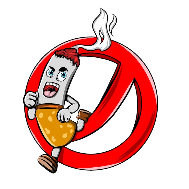 A ilustração do cigarro aceso emitindo fumaça e pulando do sinal vermelho
