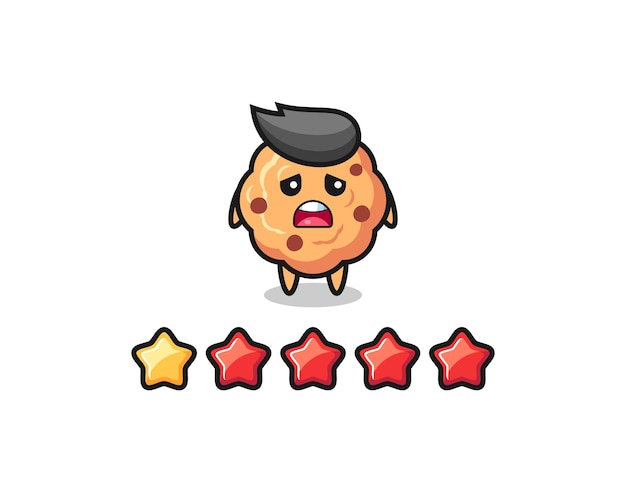 A ilustração do personagem fofinho do biscoito de chocolate com classificação negativa do cliente com 1 estrela