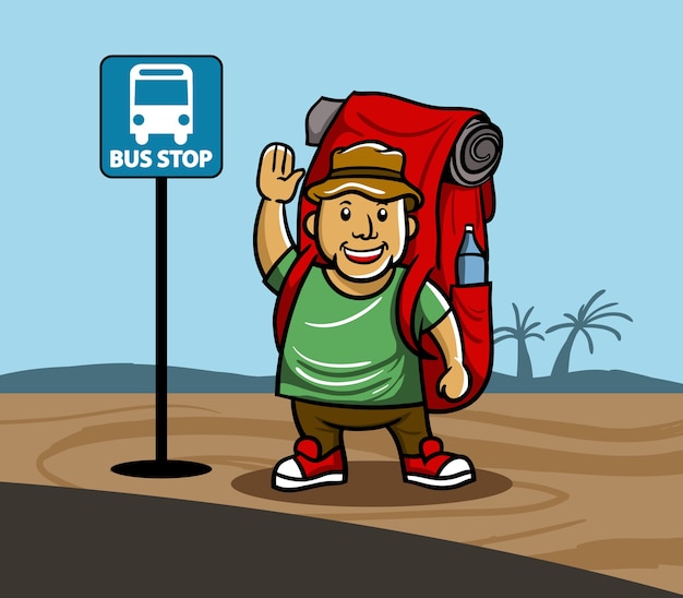 A ilustração do vetor do menino vai backpacking.