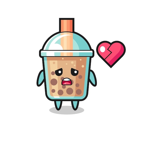 A ilustração dos desenhos animados do bubble tea é um coração partido, design de estilo fofo para camiseta, adesivo, elemento de logotipo