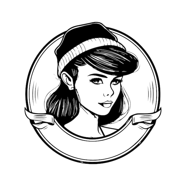 A ilustração feminina do logotipo da barbearia apresenta um design clássico