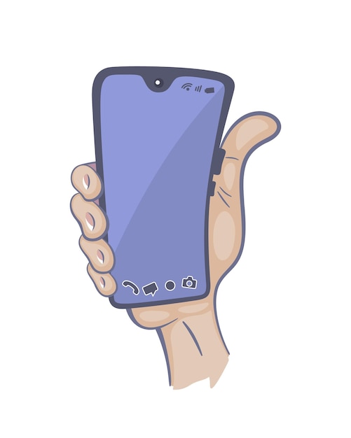 Vetor a ilustração vetorial de um smartphone na mão é isolada em branco