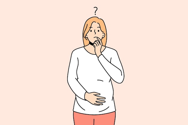 A jovem mulher grávida se sente confusa