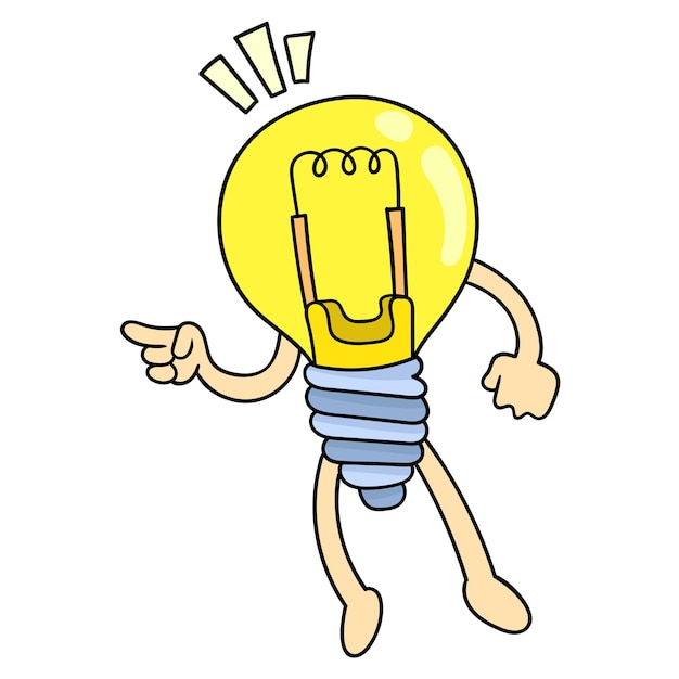 A lâmpada acende fortemente um sinal de uma ideia brilhante, a arte de ilustração vetorial. imagem de ícone do doodle kawaii.