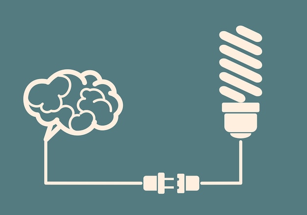 Vetor a lâmpada do conceito da ideia conecta-se ao cérebro
