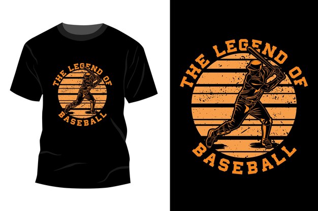 A lenda da maquete de camiseta de beisebol com design retro vintage