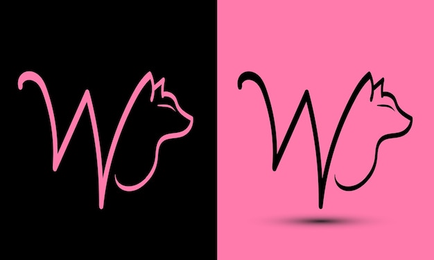Vetor a letra inicial w combina com a cabeça do gato nerdo e rosa