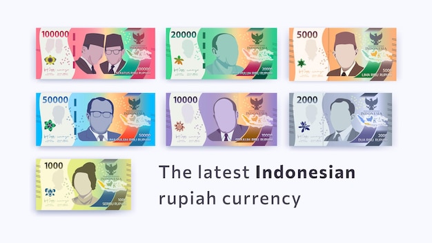 Vetor a mais recente coleção de notas de rupias indonésias. notas de rupia, moeda de rupia