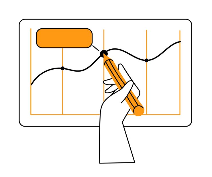 Vetor a mão desenha uma apresentação gráfica crescente com dados