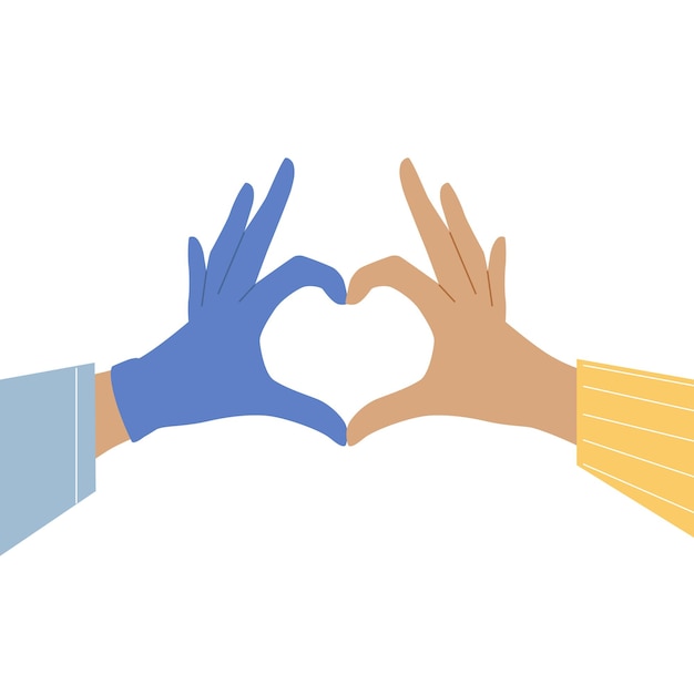 A mão do médico e a mão do paciente fazem um símbolo de coração. conceito de assistência médica. design de banner.