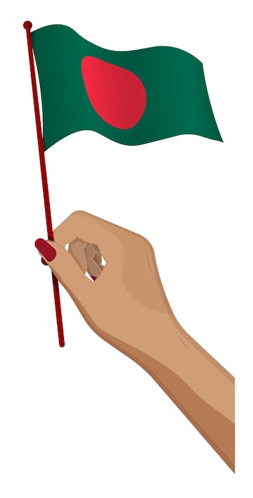 A mão feminina segura suavemente a pequena bandeira da república