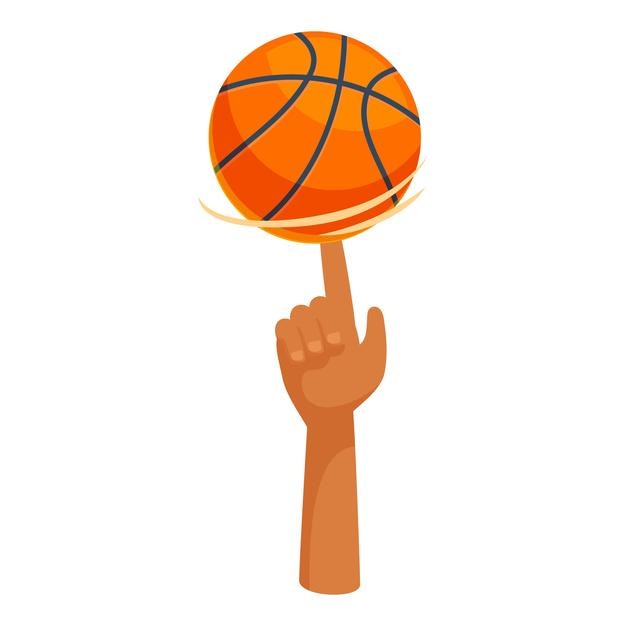 A mão girando basquete na ponta dos dedos habilidade e precisão