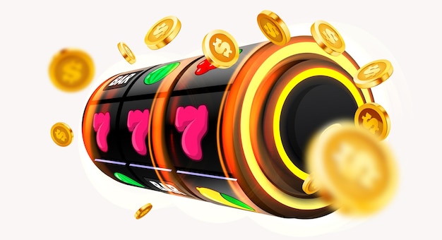 A máquina caça-níqueis dourada ganha o jackpot 777 Big win concept Casino jackpot