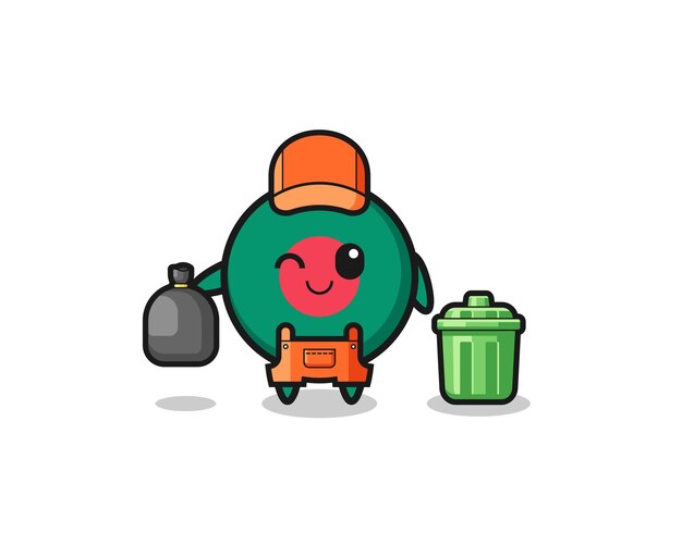 A mascote da linda bandeira de bangladesh como coletor de lixoxa cute designxa