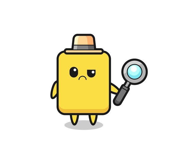 A mascote do cartão amarelo fofo como detetive