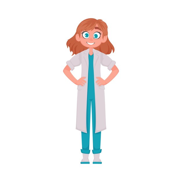 A médica parece engraçada e bonita quando ela usa suas roupas especiais Ilustração vetorial