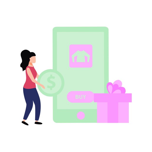 Vetor a menina está comprando roupas online