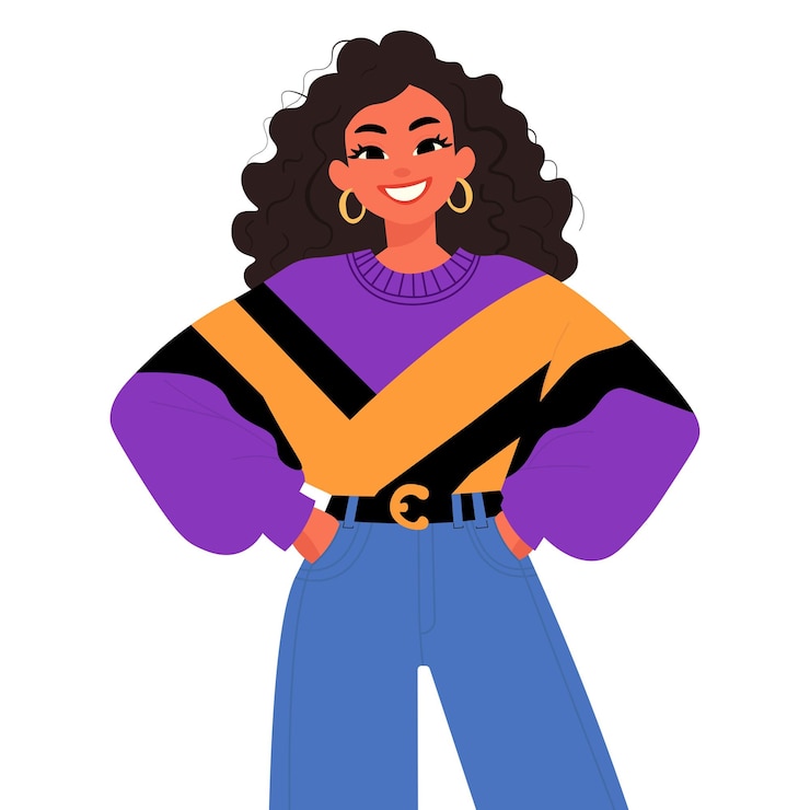 Vetor a menina está de pé com as mãos no bolso ilustração de personagem y2k