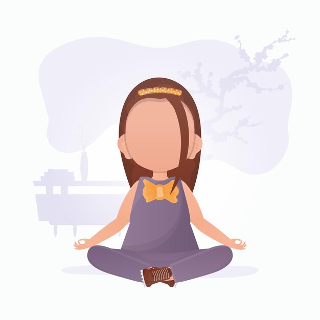 A menina está meditando a ilustração do vetor das crianças da ioga