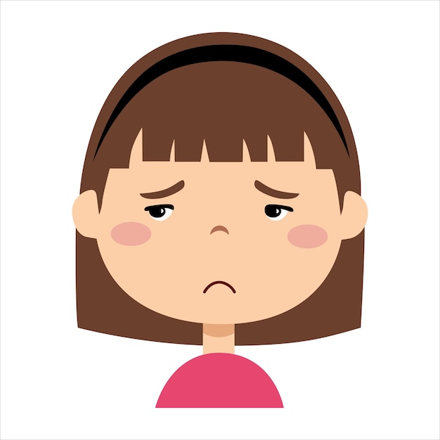 A menina está triste Expressão facial triste Ilustração de uma criança triste