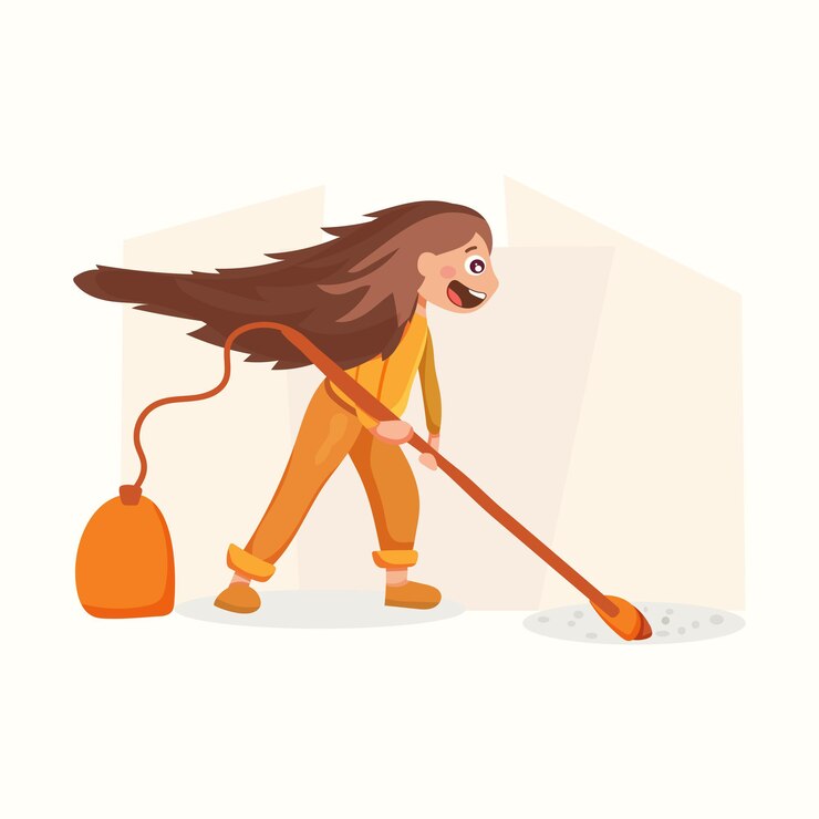 Vetor a menina faz a limpeza. ilustração vetorial em estilo simples