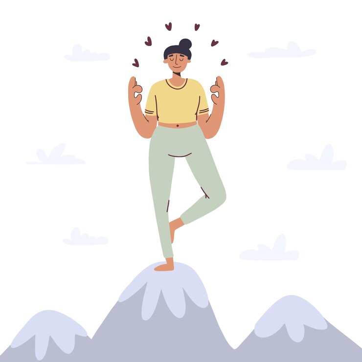 Vetor a mulher está meditando conceito de autocuidado ilustração conceitual para meditação de ioga