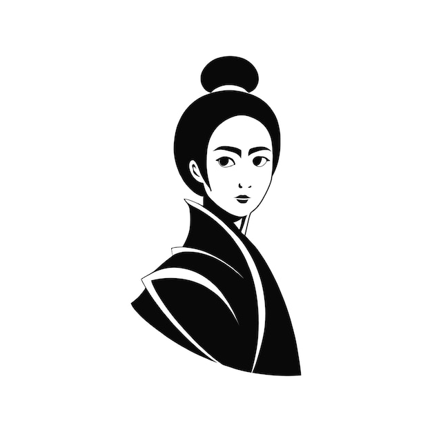 Vetor a mulher japonesa enfrenta o logotipo simples do vetor do retrato plano