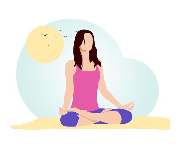 A mulher que faz a meditação relaxa o estilo de vida saudável da recreação