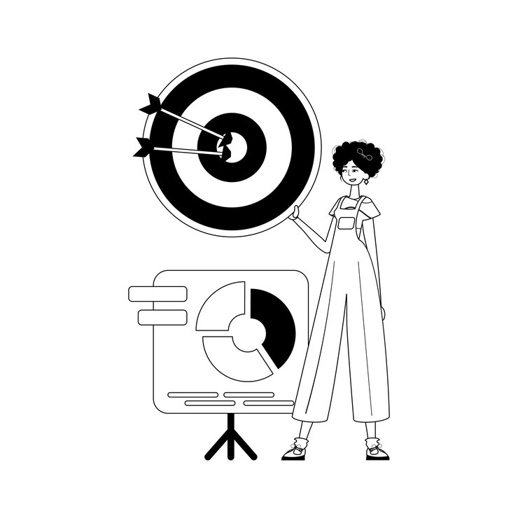 Vetor a namorada com o gráfico a flecha atinge o corvo preto e branco de ovo linear vogue estilo trendy ilustração vetorial