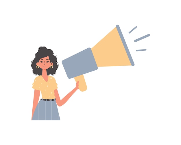 A namorada está segurando um megafone em seu músico de ponte ilustração vetorial estilo moderno