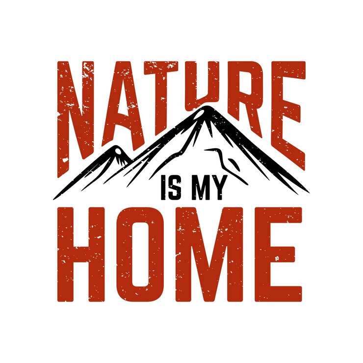Vetor a natureza do design da camiseta é minha casa com ilustração vintage de montanha