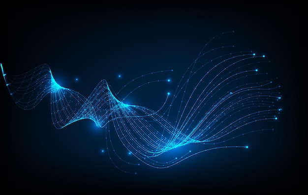 A onda de inteligência artificial AI alinha o vetor de rede neural no conceito de tecnologia de fibra óptica ilumina fundo abstrato