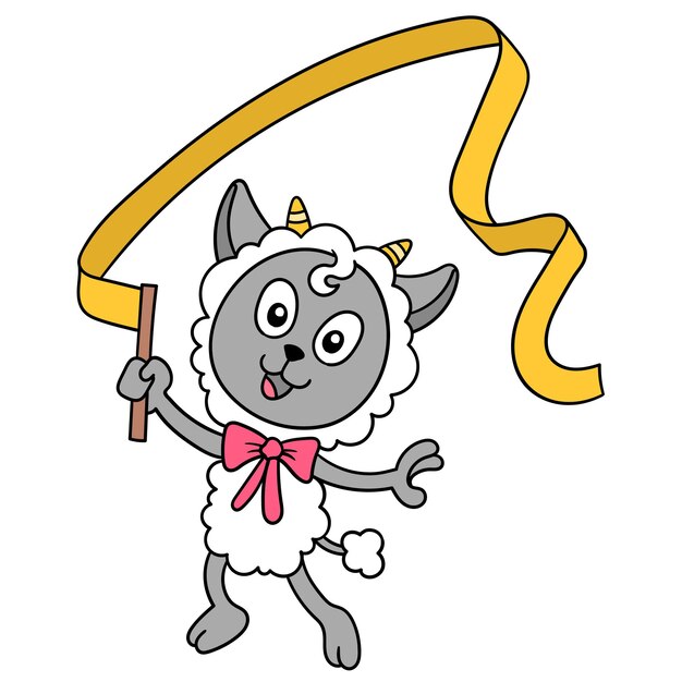 A ovelha está dançando balé com uma cara feliz, arte de ilustração vetorial. imagem de ícone do doodle kawaii.