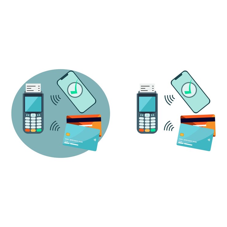 Vetor a pagamento sem contacto por telemóvel e cartão de crédito
