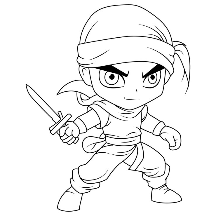 Vetor a página para colorir ninja é isolada, arte de linha simples, limpa e minimalista e arte para colorir fofa