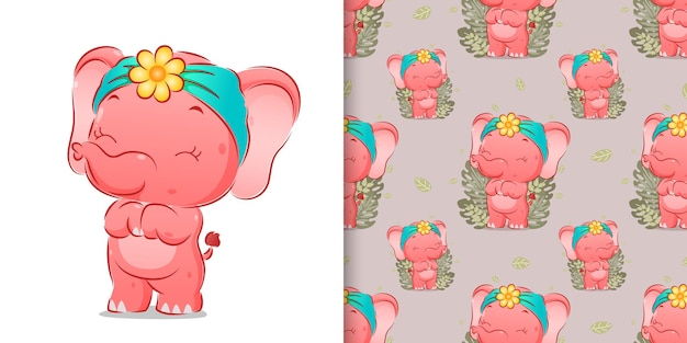 A perfeita do elefante fofo está de pé com um rosto muito feliz de ilustração