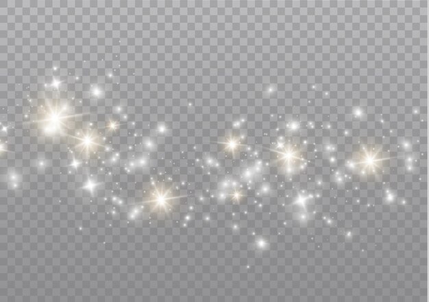 A poeira é amarela. faíscas amarelas e estrelas douradas brilham com luz especial.