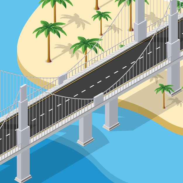 A ponte da infraestrutura urbana é isométrica para jogos, aplicações de inspiração e criatividade. objetos de organização de transporte urbano em forma dimensional 3d